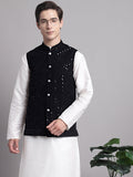Jompers Men's Black Sequins and Embroidered Nehru Jacket