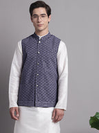 Jompers Men's Grey Sequins and Embroidered Nehru Jacket