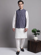 Jompers Men's Grey Sequins and Embroidered Nehru Jacket