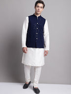 Jompers Men's Navy Blue Sequins and Embroidered Nehru Jacket