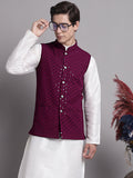 Jompers Men's Purple Sequins and Embroidered Nehru Jacket