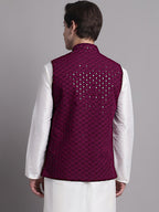 Jompers Men's Purple Sequins and Embroidered Nehru Jacket