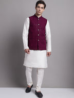 Jompers Men's Purple Sequins and Embroidered Nehru Jacket