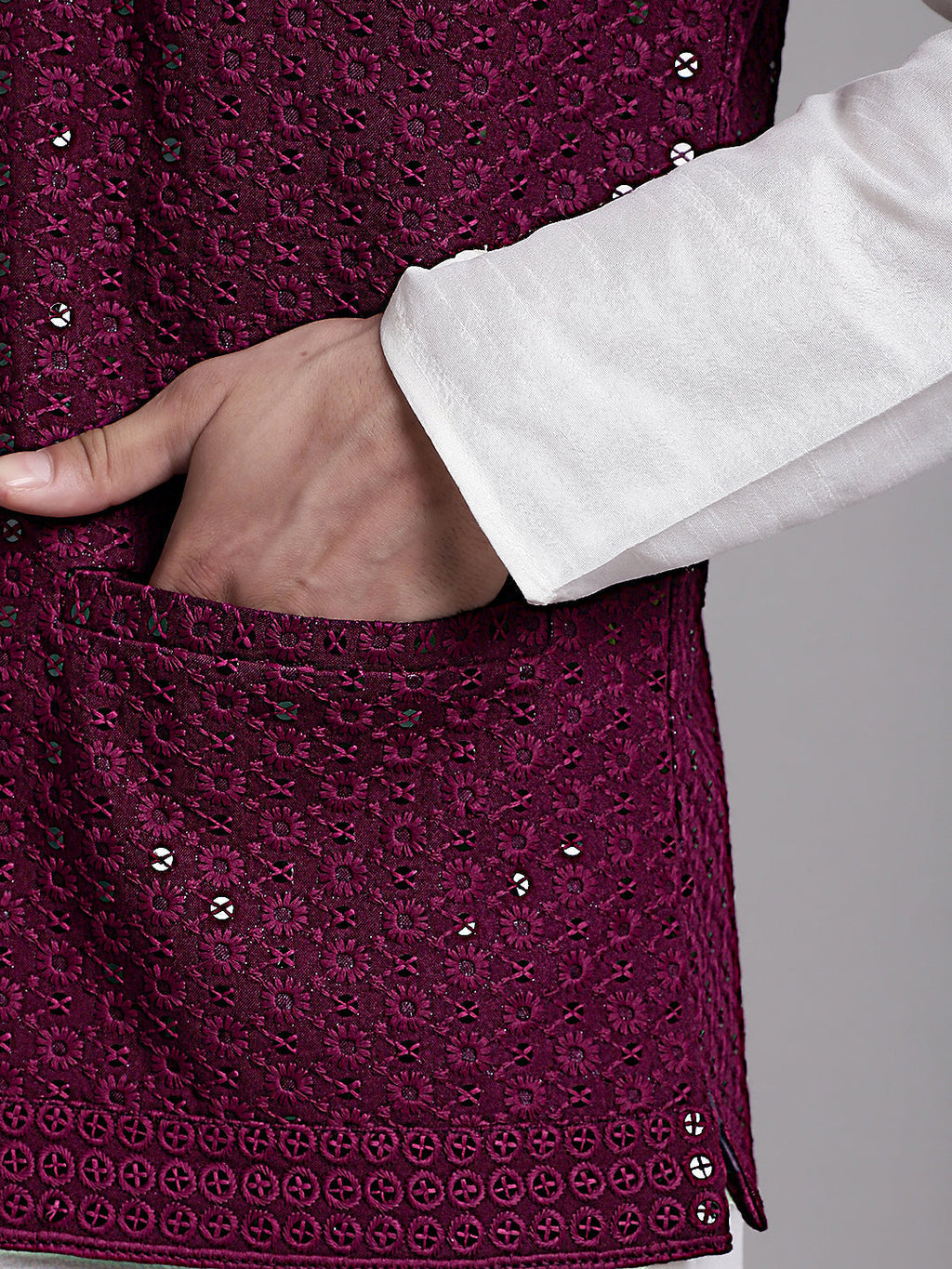 Jompers Men's Purple Sequins and Embroidered Nehru Jacket