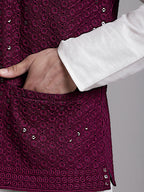 Jompers Men's Purple Sequins and Embroidered Nehru Jacket