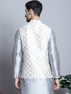 Jompers Men's Woven Design Nehru Jacket - Cream