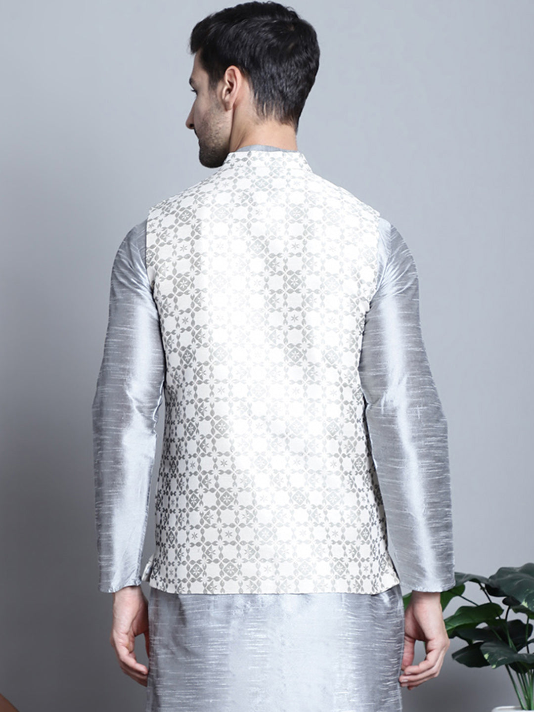 Jompers Men's Woven Design Nehru Jacket - Cream
