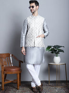 Jompers Men's Woven Design Nehru Jacket - Cream
