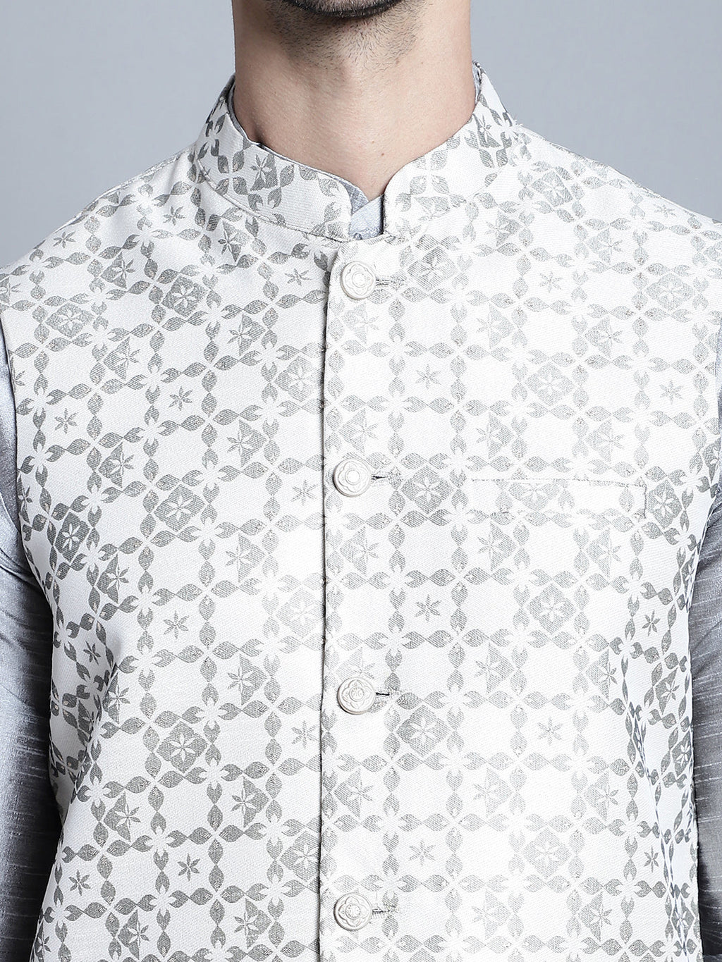 Jompers Men's Woven Design Nehru Jacket - Cream