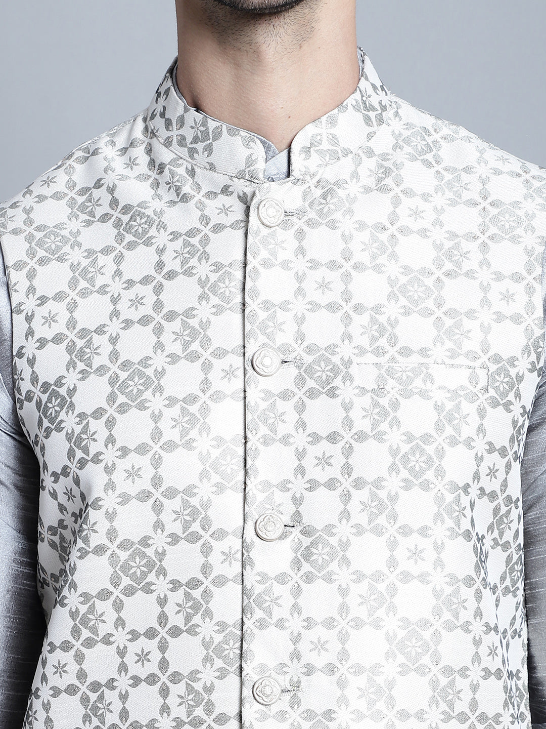 Jompers Men's Woven Design Nehru Jacket - Cream