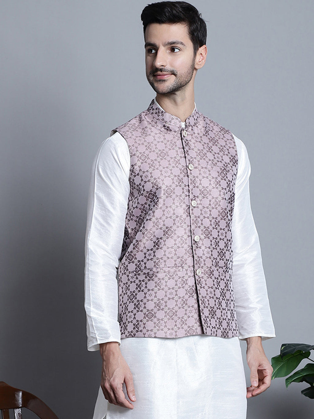 Jompers Men's Woven Design Nehru Jacket - Magenta