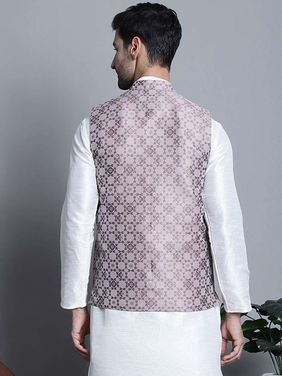 Jompers Men's Woven Design Nehru Jacket - Magenta