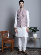 Jompers Men's Woven Design Nehru Jacket - Magenta
