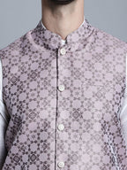 Jompers Men's Woven Design Nehru Jacket - Magenta