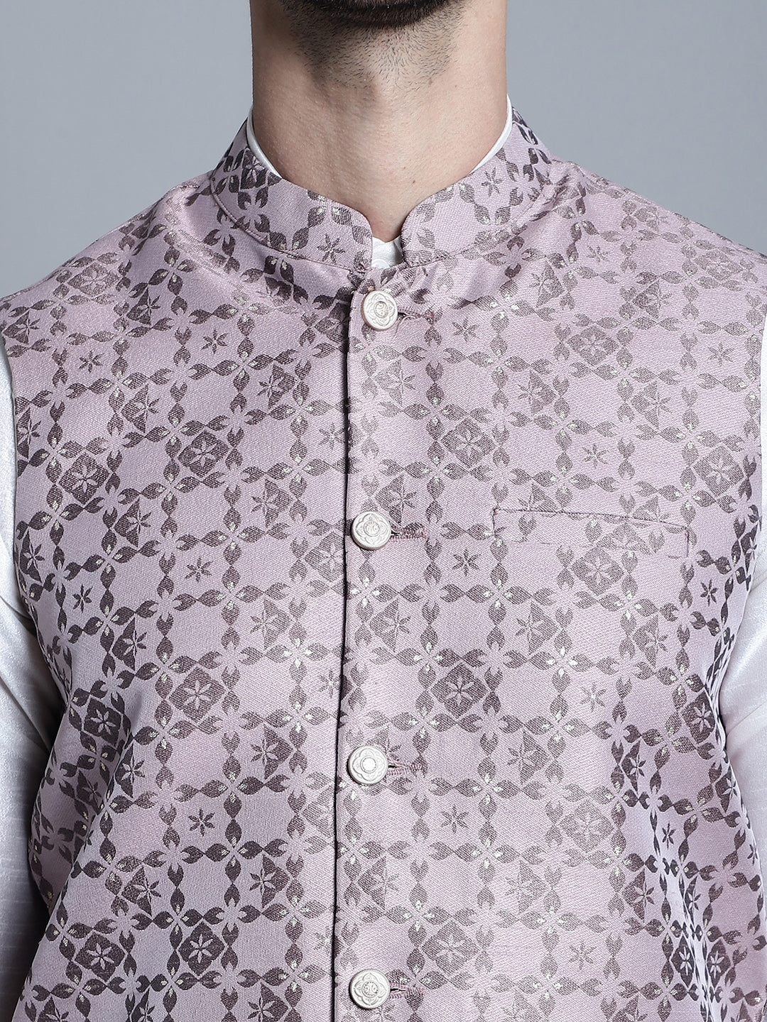 Jompers Men's Woven Design Nehru Jacket - Magenta