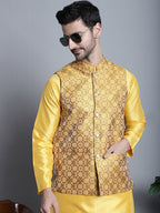 Jompers Men's Woven Design Nehru Jacket - Mustard