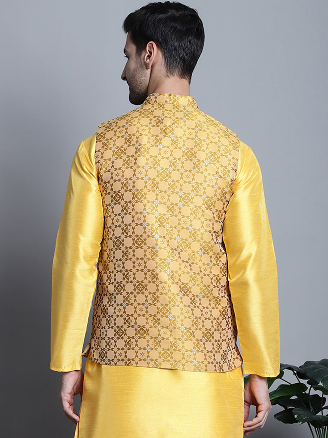 Jompers Men's Woven Design Nehru Jacket - Mustard
