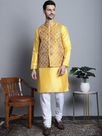 Jompers Men's Woven Design Nehru Jacket - Mustard