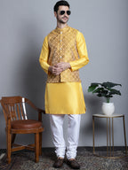 Jompers Men's Woven Design Nehru Jacket - Mustard