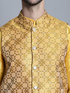 Jompers Men's Woven Design Nehru Jacket - Mustard