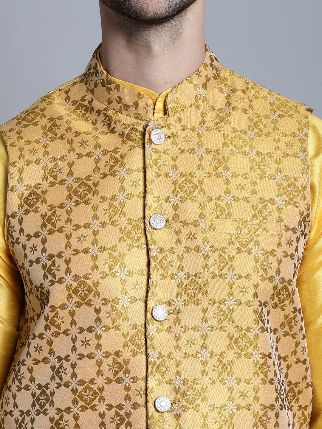 Jompers Men's Woven Design Nehru Jacket - Mustard