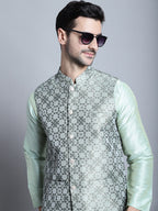 Jompers Men's Woven Design Nehru Jacket - Pista