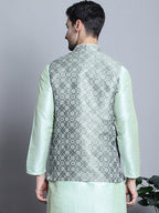 Jompers Men's Woven Design Nehru Jacket - Pista
