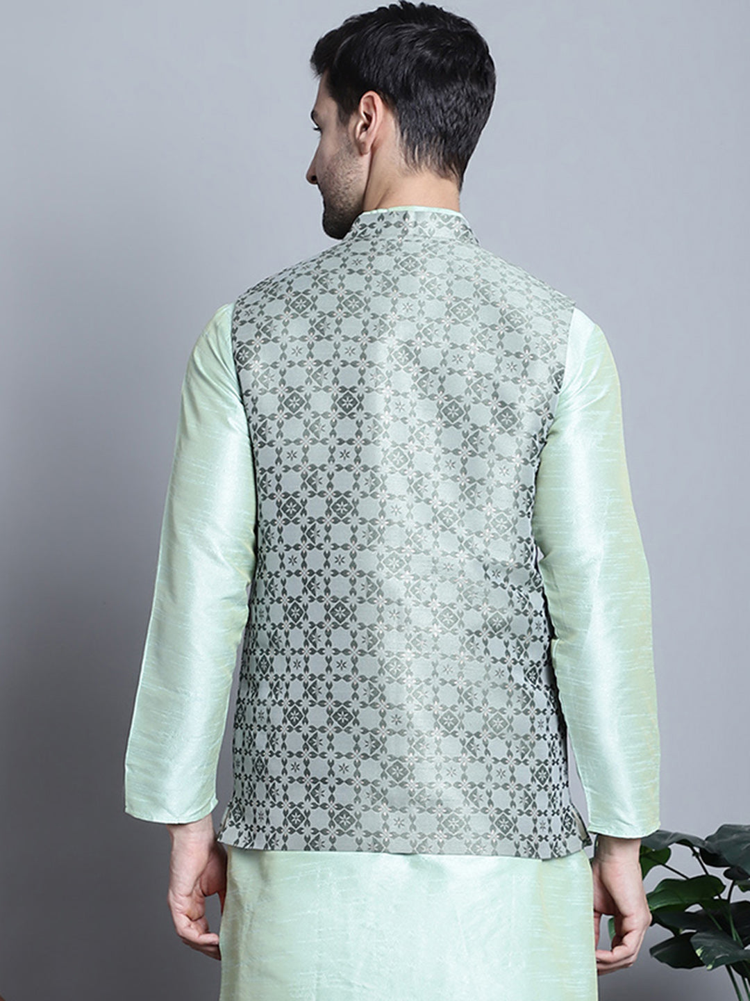 Jompers Men's Woven Design Nehru Jacket - Pista