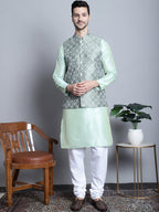 Jompers Men's Woven Design Nehru Jacket - Pista