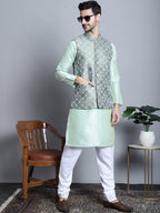 Jompers Men's Woven Design Nehru Jacket - Pista