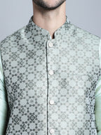 Jompers Men's Woven Design Nehru Jacket - Pista