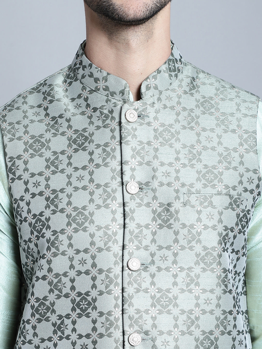 Jompers Men's Woven Design Nehru Jacket - Pista