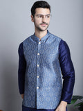 Jompers Men's Printed Nehru Jacket - Blue