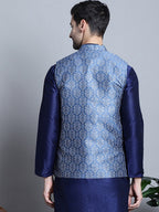 Jompers Men's Printed Nehru Jacket - Blue