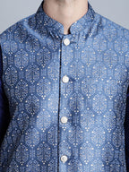 Jompers Men's Printed Nehru Jacket - Blue