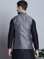 Jompers Men's Printed Nehru Jacket - Charcoal
