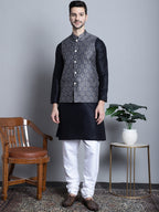 Jompers Men's Printed Nehru Jacket - Charcoal