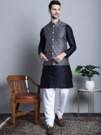 Jompers Men's Printed Nehru Jacket - Charcoal