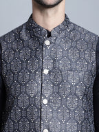Jompers Men's Printed Nehru Jacket - Charcoal