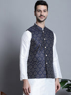 Jompers Men's Printed Nehru Jacket - Navy Blue