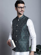 Jompers Men's Printed Nehru Jacket - Olive