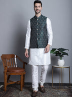 Jompers Men's Printed Nehru Jacket - Olive