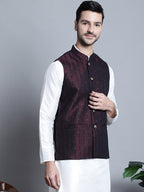 Jompers Men's Woven Design Nehru Jacket - Maroon