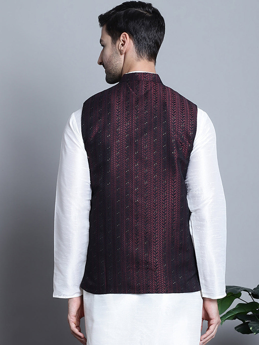 Jompers Men's Woven Design Nehru Jacket - Maroon