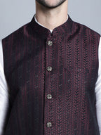 Jompers Men's Woven Design Nehru Jacket - Maroon