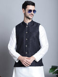 Jompers Men's Woven Design Nehru Jacket - Navy Blue