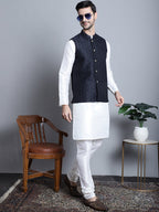 Jompers Men's Woven Design Nehru Jacket - Navy Blue