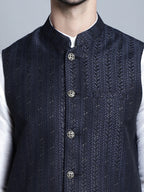 Jompers Men's Woven Design Nehru Jacket - Navy Blue