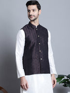 Jompers Men's Woven Design Nehru Jacket - Purple