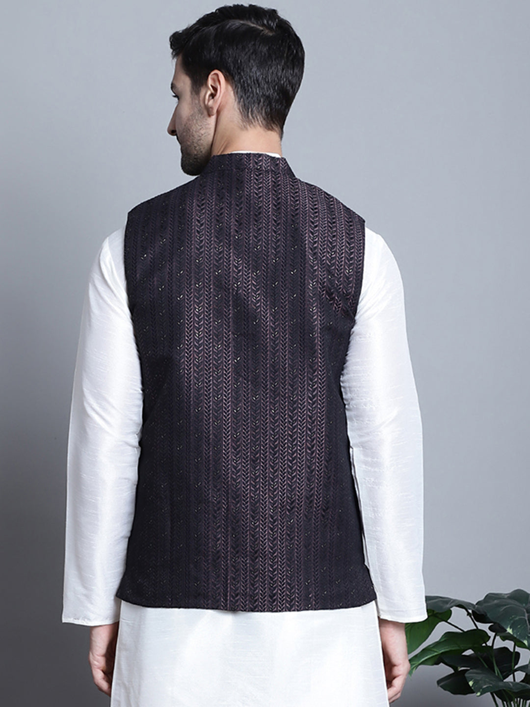 Jompers Men's Woven Design Nehru Jacket - Purple